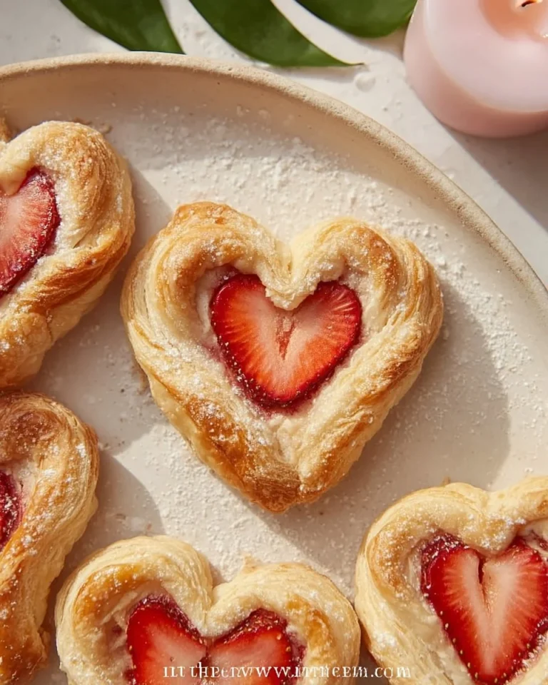 Vegan Strawberry Cream Danishes topped with fresh strawberries and creamy filling