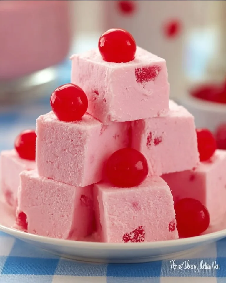 Delicious white chocolate cherry fudge served on a plate