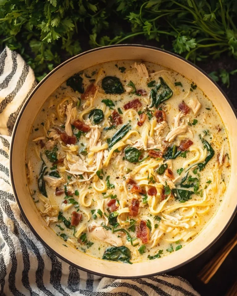 Bowl of white lasagna soup topped with cheese and herbs