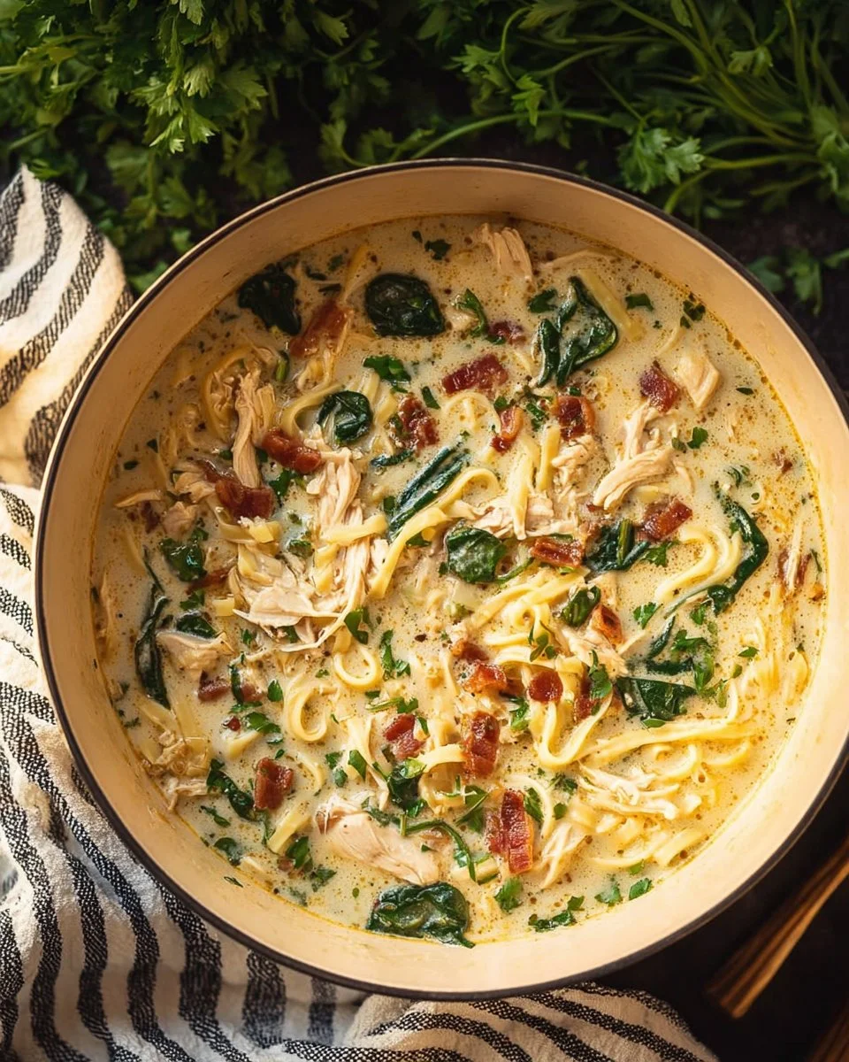 Bowl of white lasagna soup topped with cheese and herbs