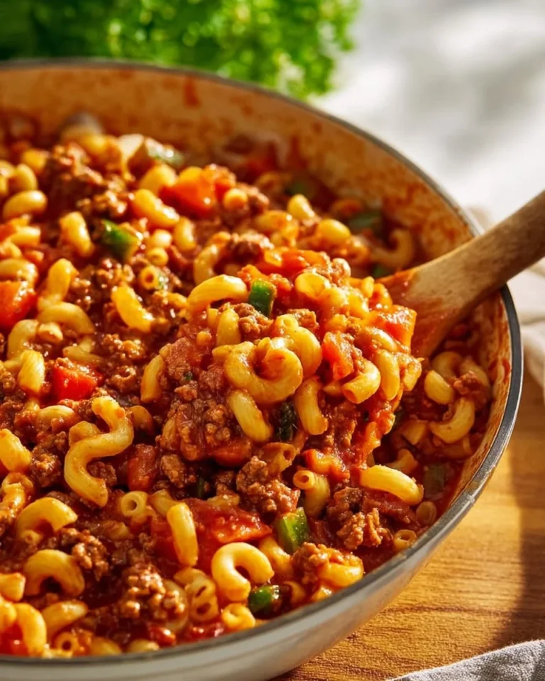 Delicious bowl of American Chop Suey with pasta, ground beef, and tomato sauce