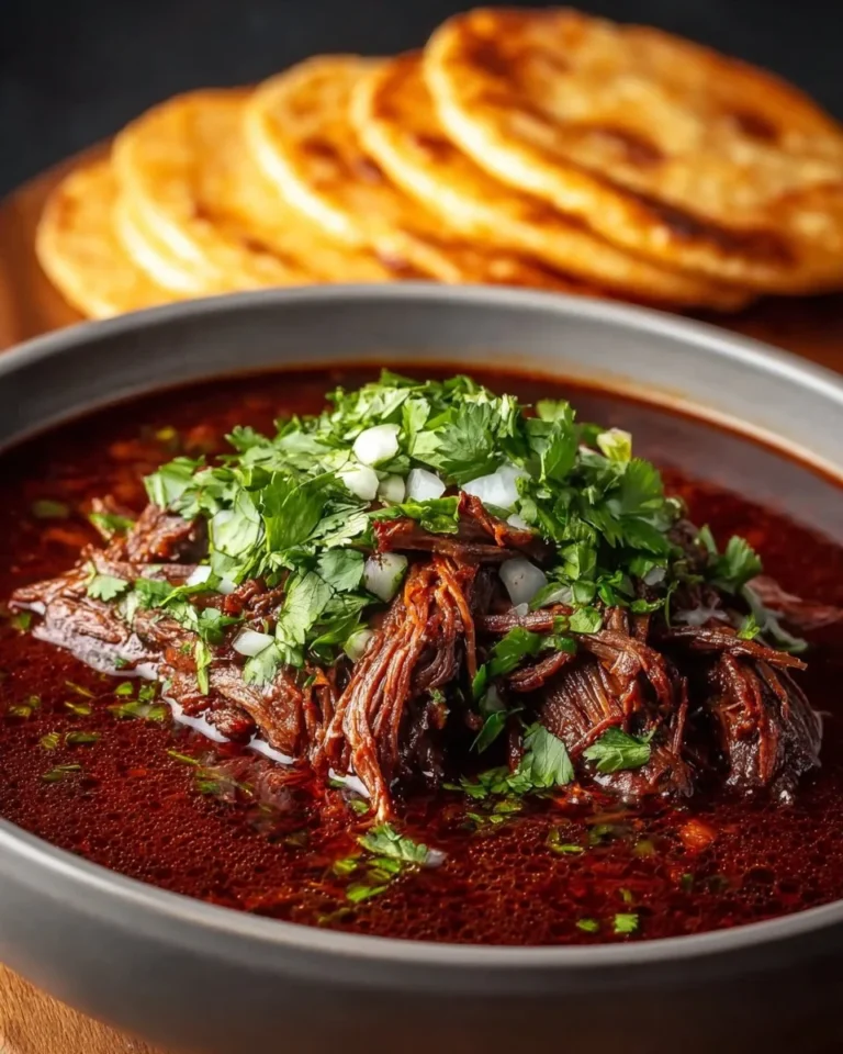 Delicious Beef Birria dish served with toppings and tortillas
