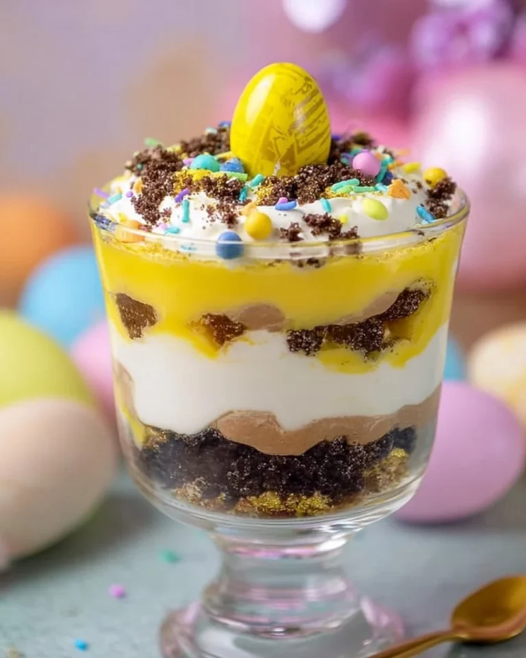 Best Easter Trifle dessert featuring Cadbury Eggs stacked in a festive bowl