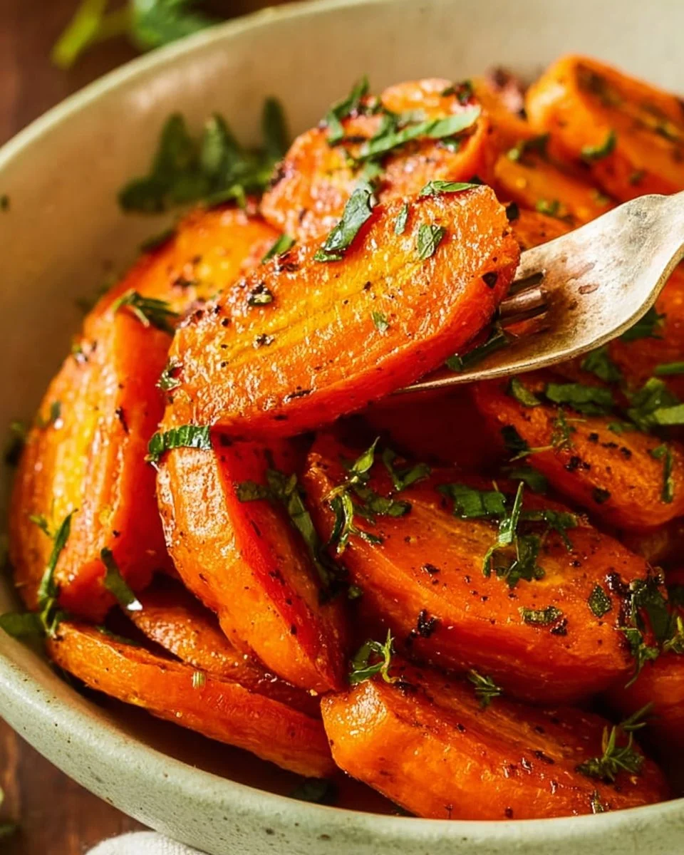 Delicious brown sugar roasted carrots served as a side dish