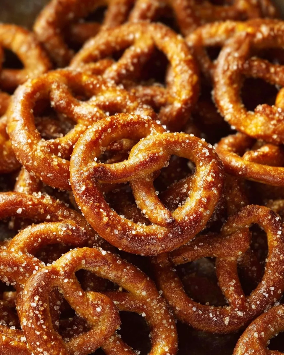 Delicious seasoned pretzels with a crispy texture and flavorful seasoning blend.