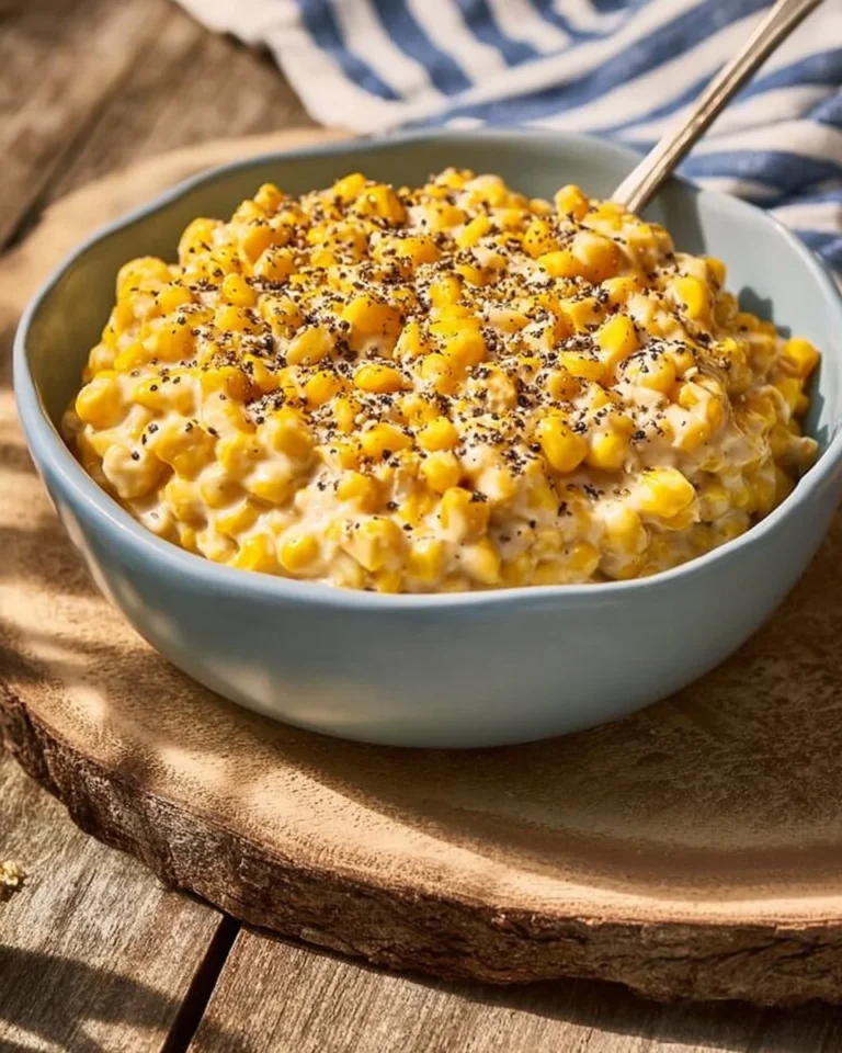 Creamed corn dish prepared in a slow cooker, garnished and ready to serve.