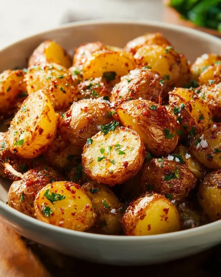 Crispy Parmesan Garlic Roasted Potatoes served on a plate