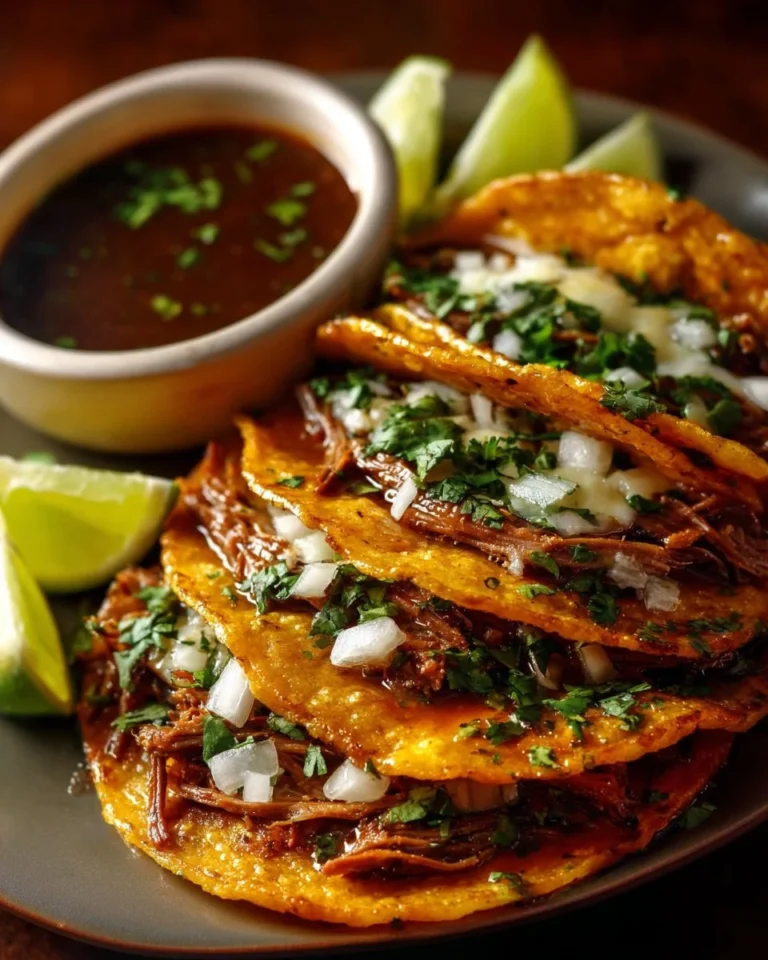 Deliciously cooked Crock Pot Birria Tacos served with toppings and sides