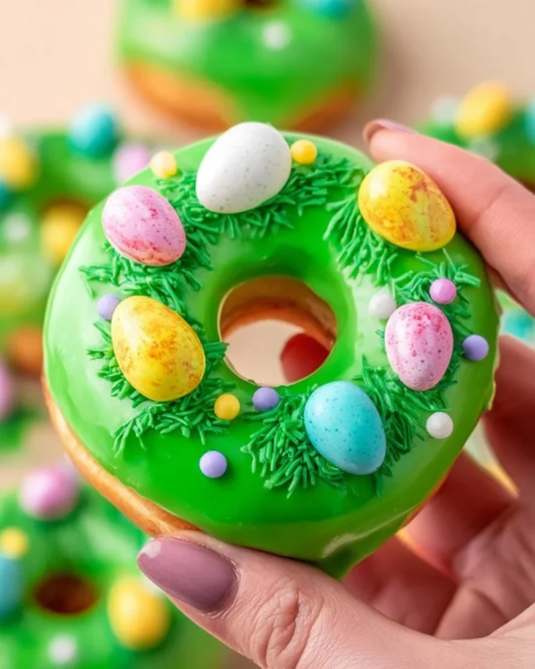 Delicious Easter donuts made in an air fryer, decorated for the holiday.