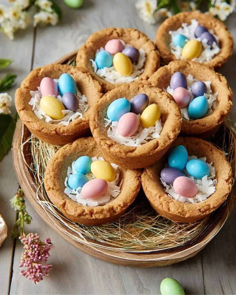 Baked cookie cups filled with chocolate and decorated with sprinkles