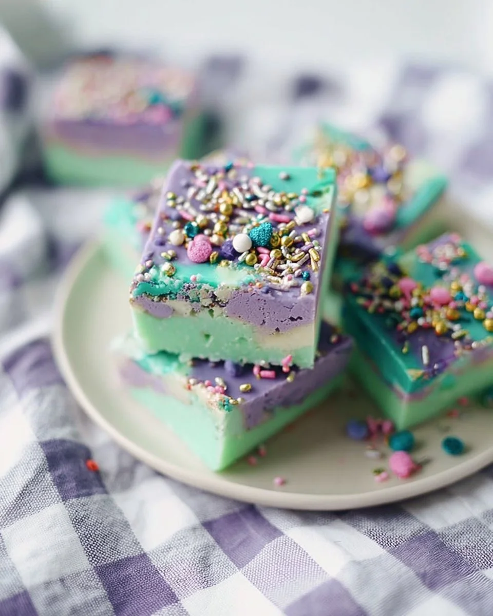 Colorful Easter swirled fudge in a decorative tray