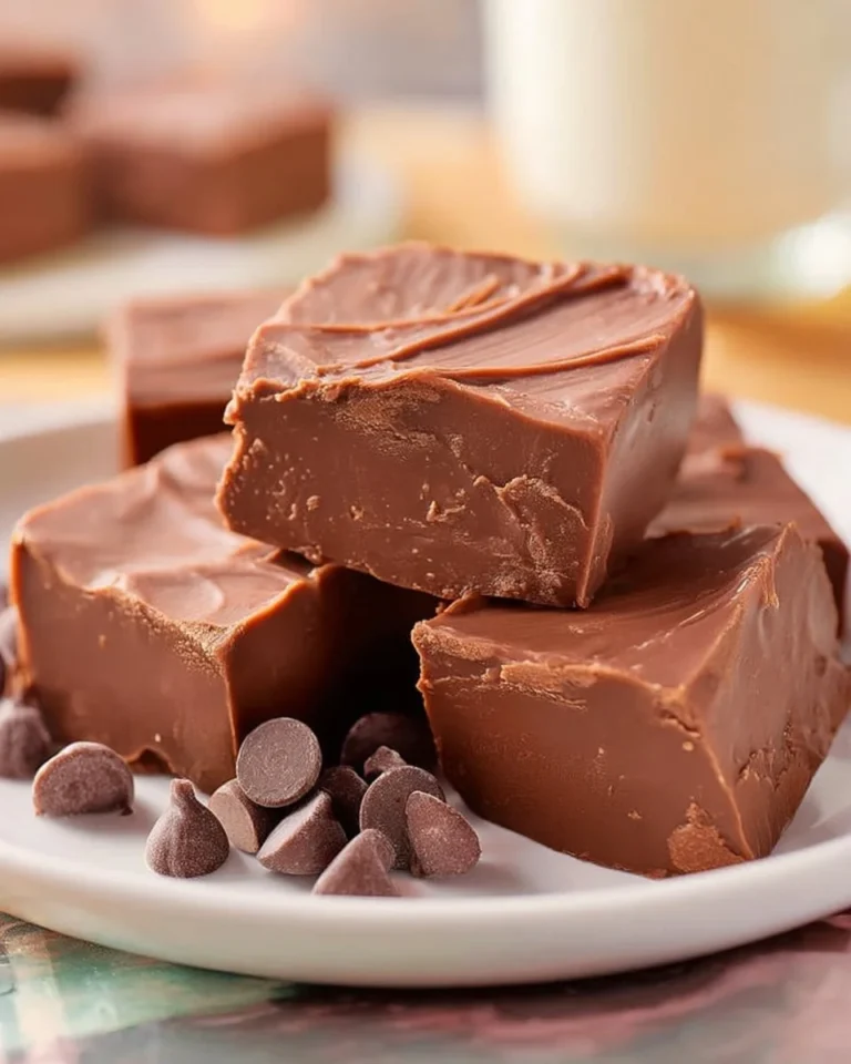 Delicious easy fudge topped with chocolate sprinkles on a white plate.