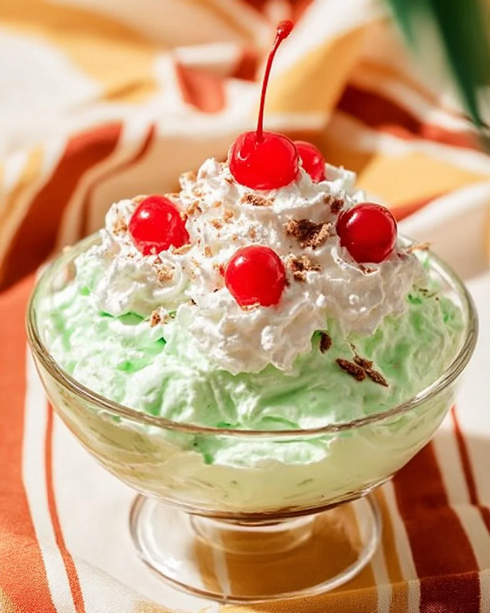 Bowl of easy Pistachio Fluff Watergate Salad with nuts and whipped cream
