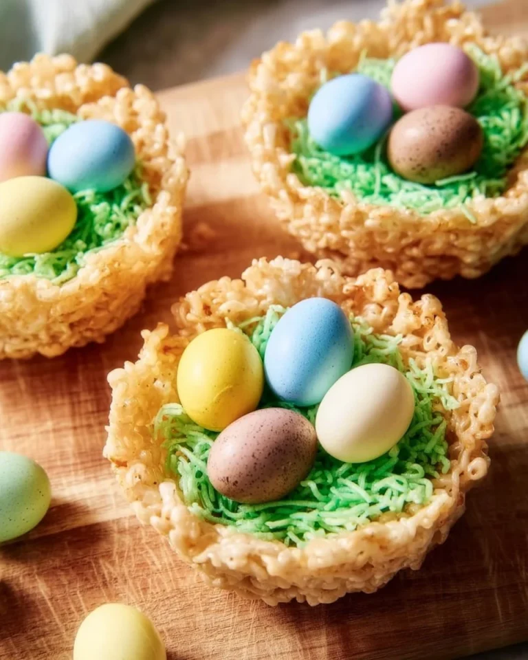 Colorful Rice Krispie baskets filled with candies and treats
