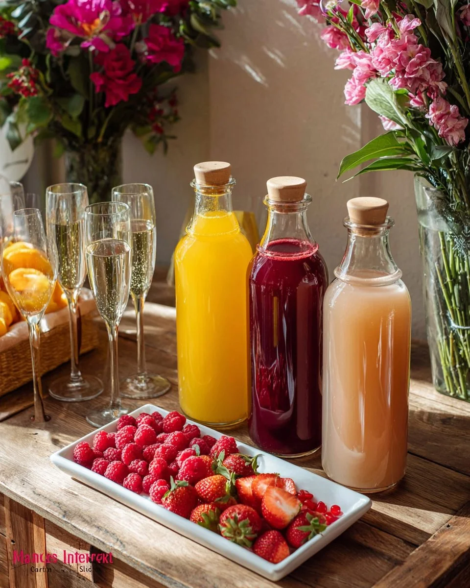 Galentine's Day Mimosa Bar setup with colorful drinks and decorations