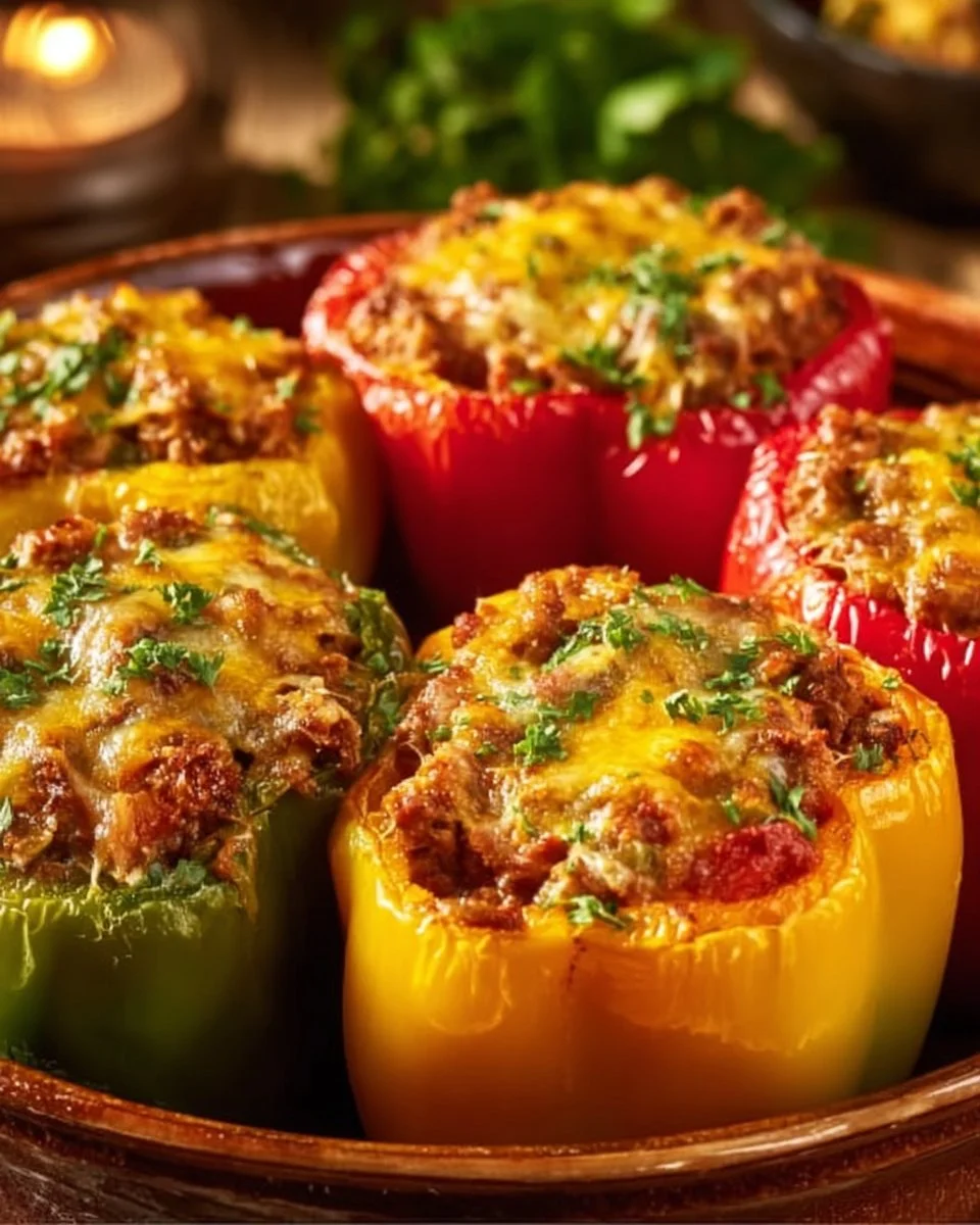 Healthy stuffed bell peppers filled with quinoa and vegetables