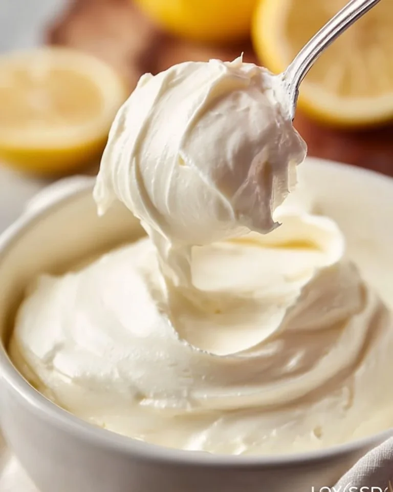 Homemade mascarpone cheese in a bowl with fresh ingredients.