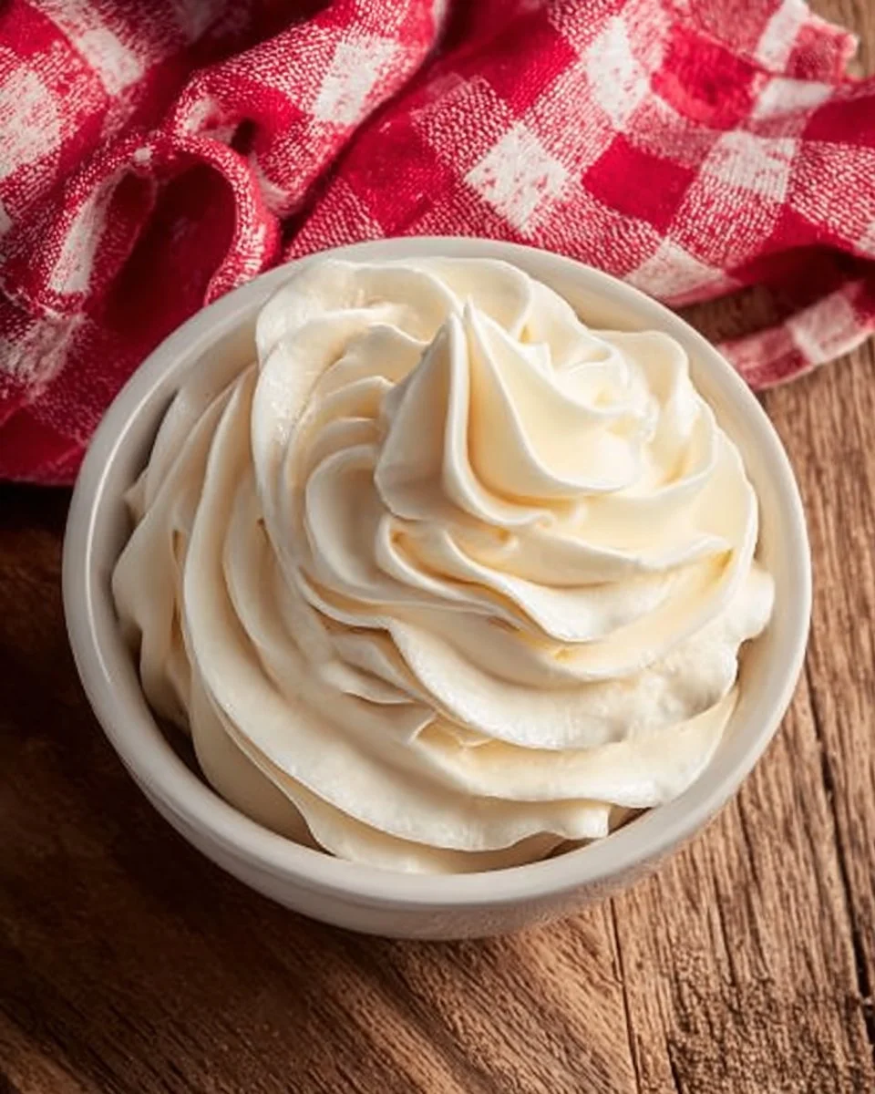 Delicious homemade maple whipped cream topping on a dessert
