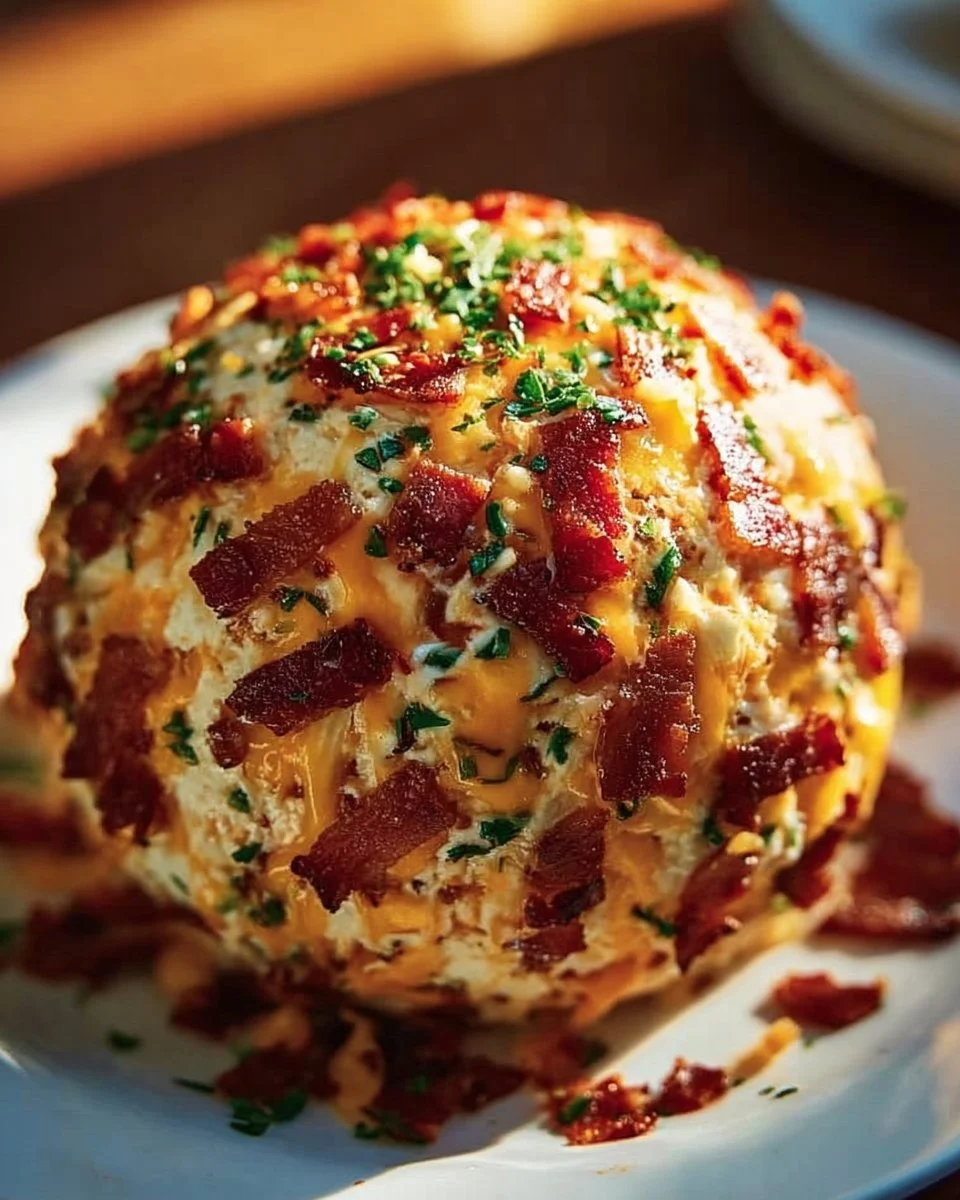 Delicious cheddar ranch cheese ball appetizer served with crackers