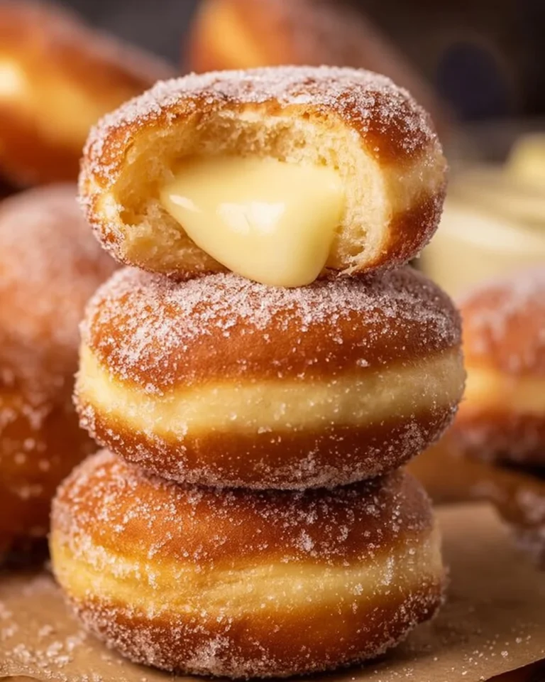 Delicious Bomboloni Italian donuts filled with cream and sugar