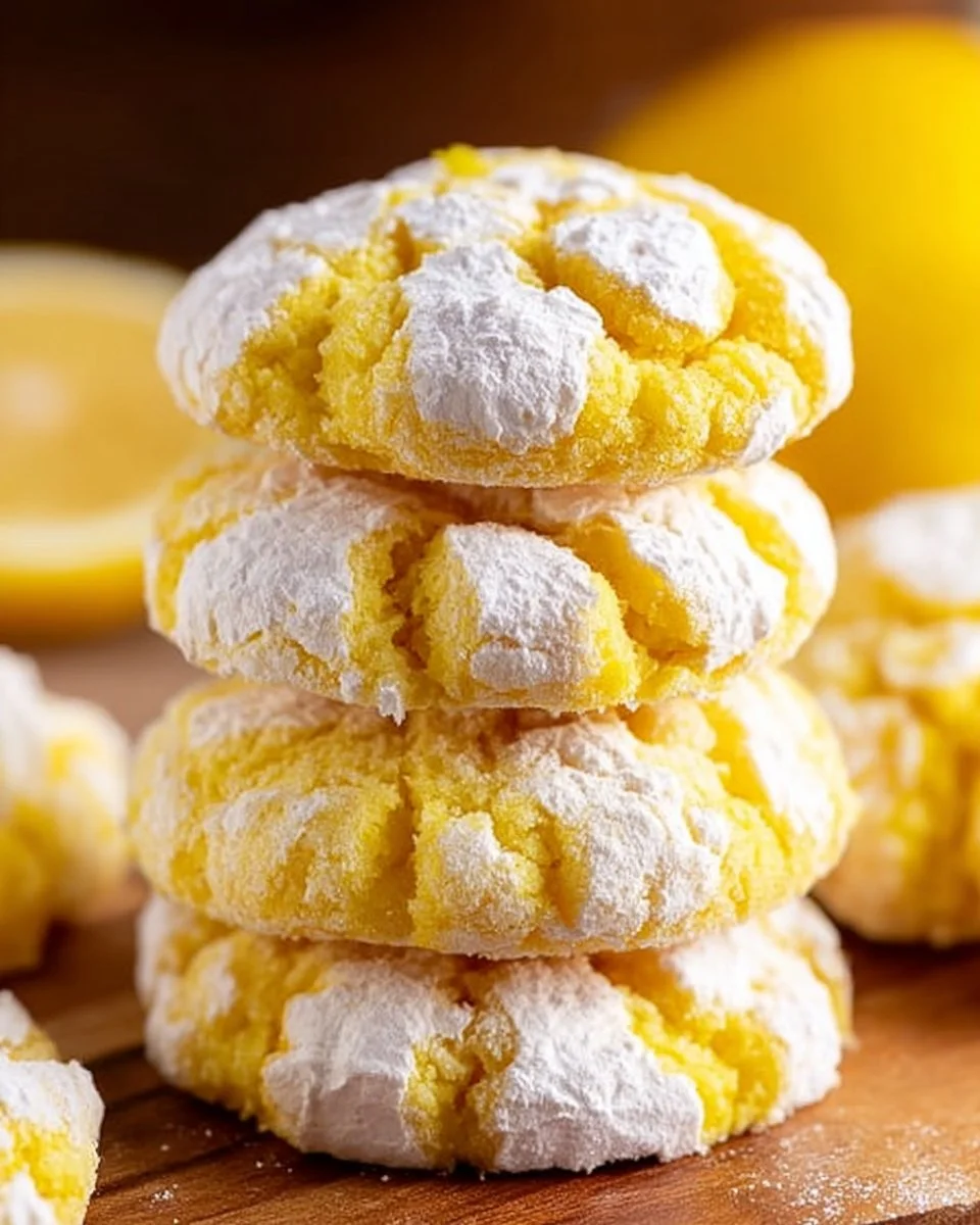 Freshly baked Lemon Crinkle Cookies dusted with powdered sugar