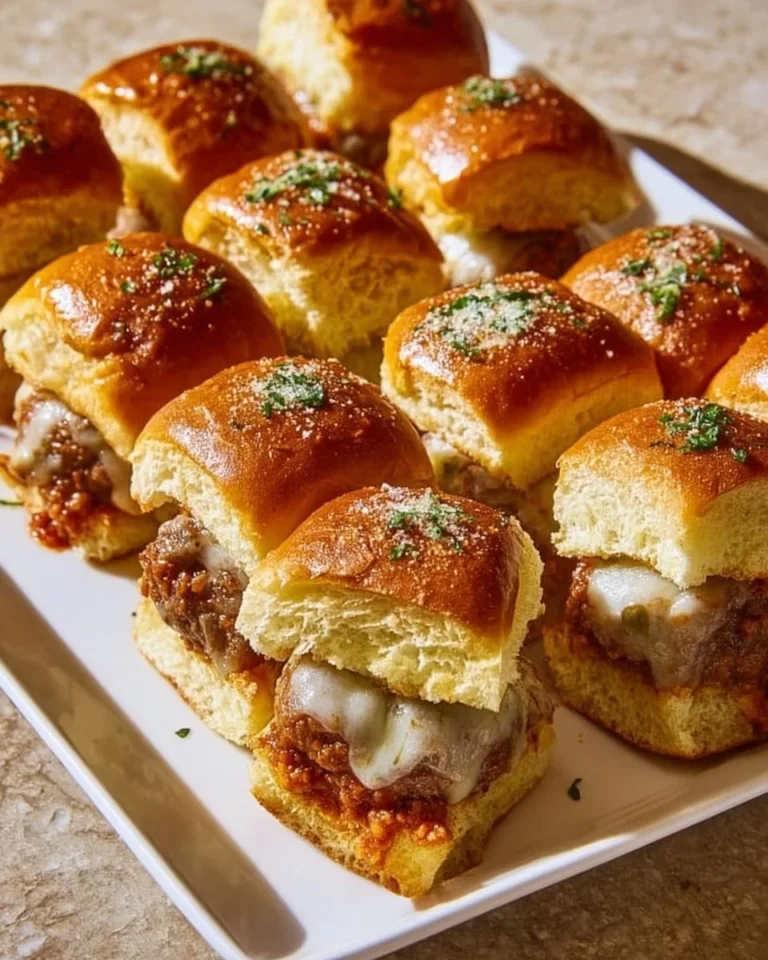 Delicious meatball sliders topped with sauce and cheese