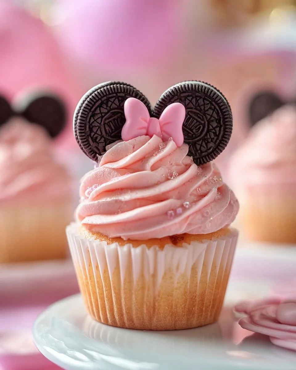 Delicious Minnie Mouse Cupcakes decorated with iconic polka dots and ears