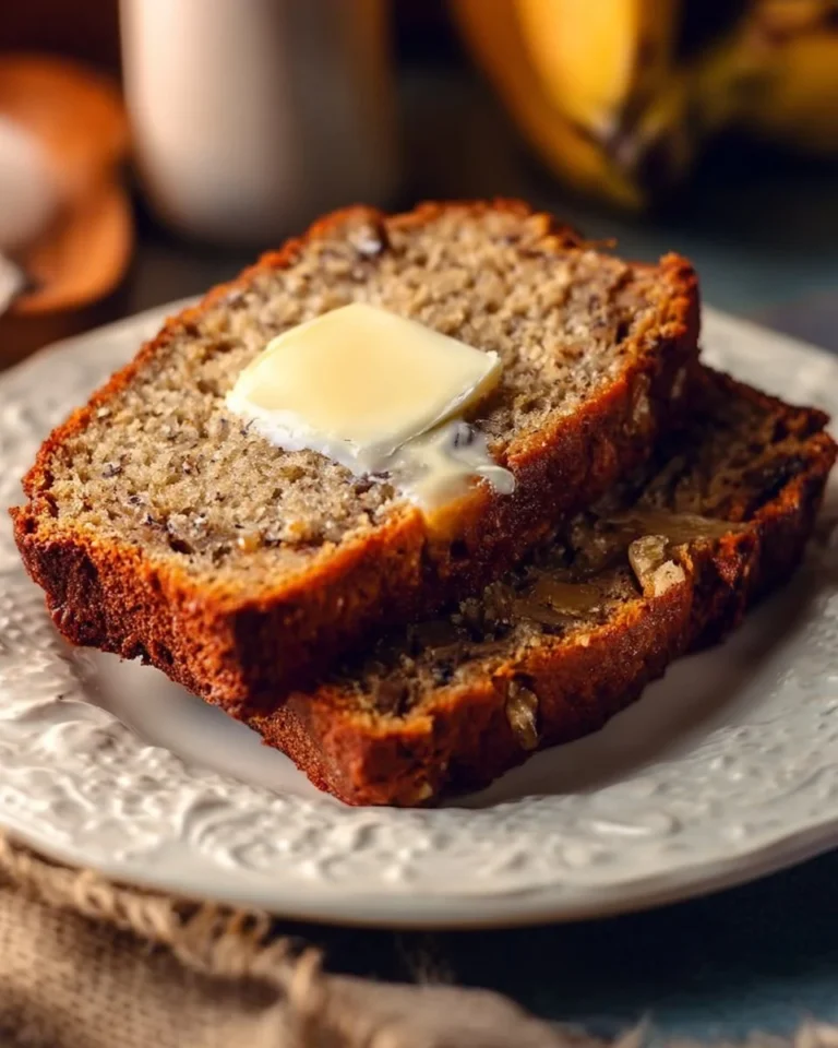 Delicious slice of Paula Deen's banana bread on a plate
