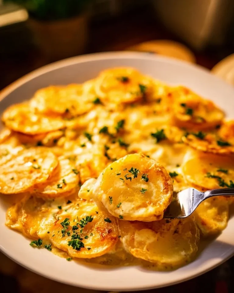 Deliciously baked potatoes au gratin topped with melted cheese