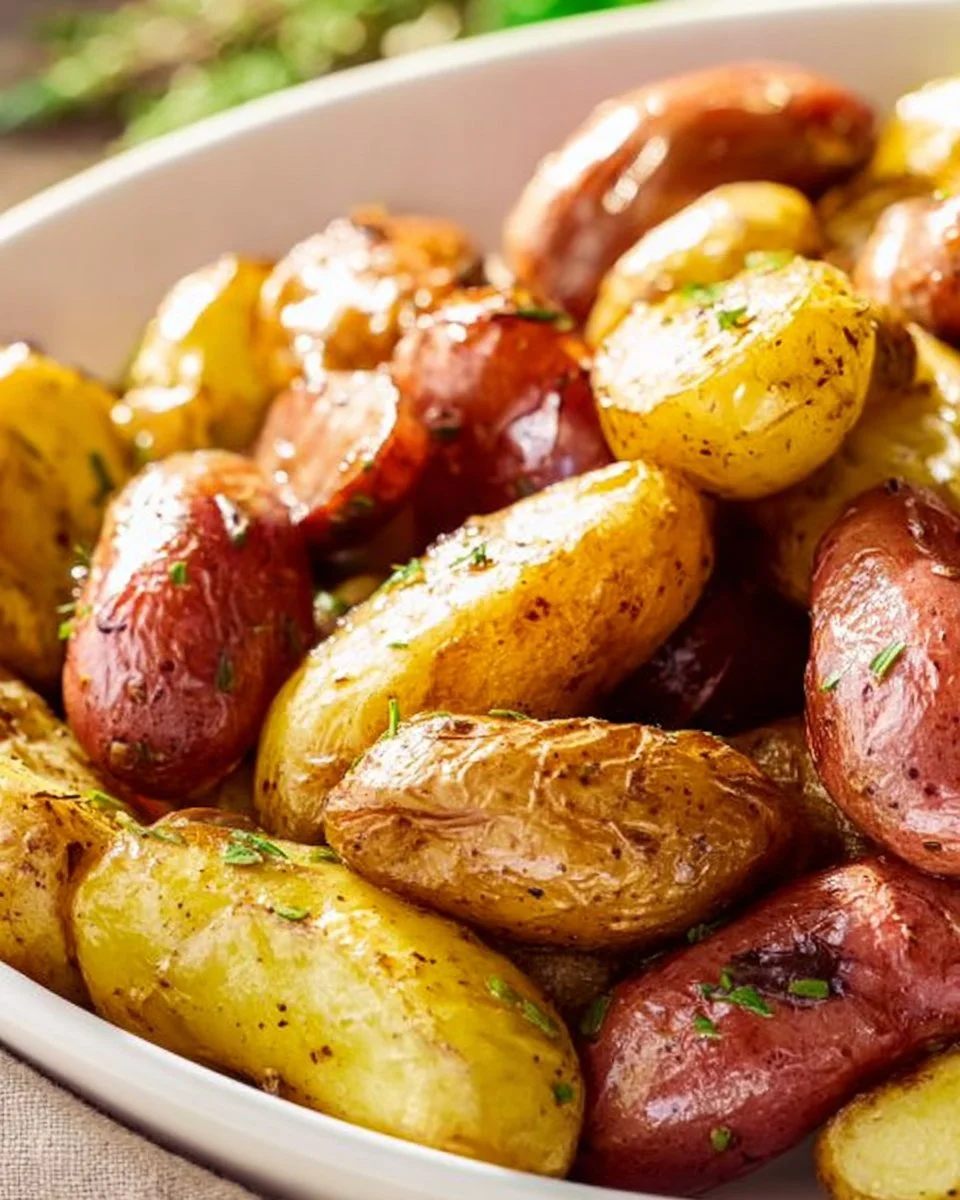 Delicious roasted fingerling potatoes seasoned and ready to serve