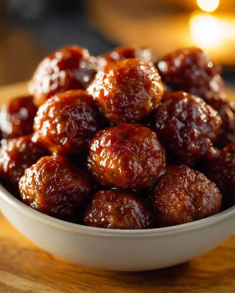 Slow cooker honey garlic meatballs served on a plate with sauce