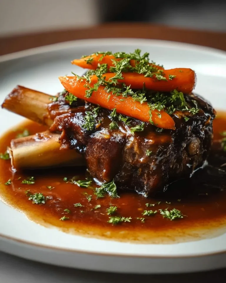 Delicious slow cooker lamb shanks served on a plate, fall-off-the-bone tender.