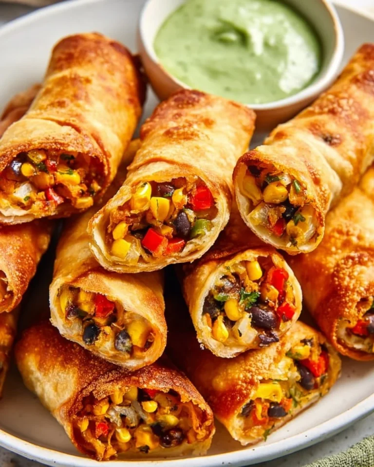 Plated Southwest Egg Rolls with dipping sauce, ready to enjoy.