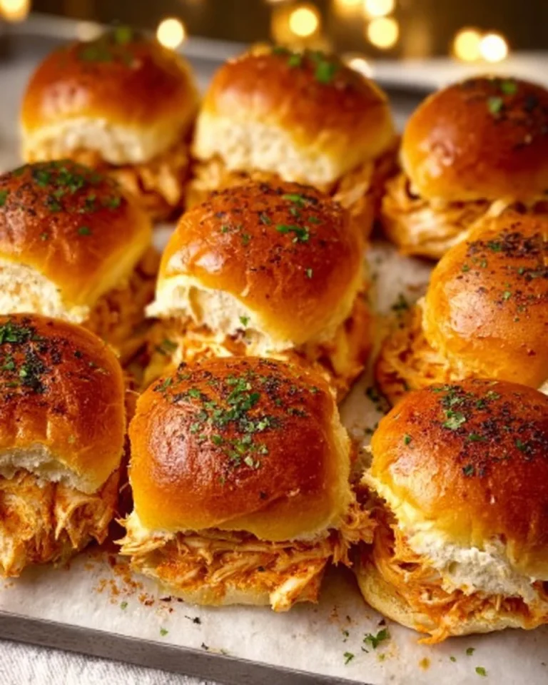 Spicy Buffalo Chicken Sliders served on a platter with dipping sauce