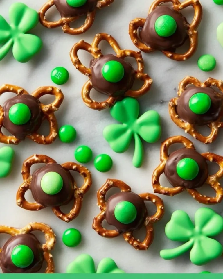 St. Patrick's Day themed chocolate treats decorated with green and gold.