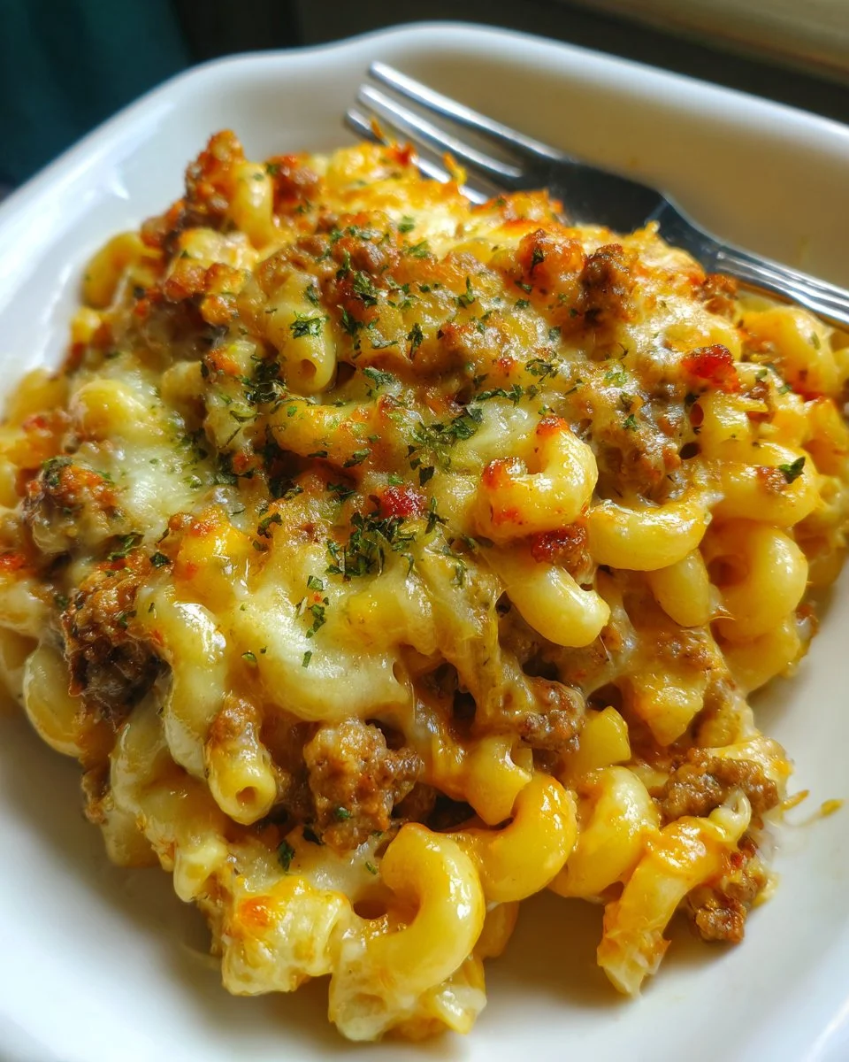 Bowl of taco macaroni and cheese with toppings