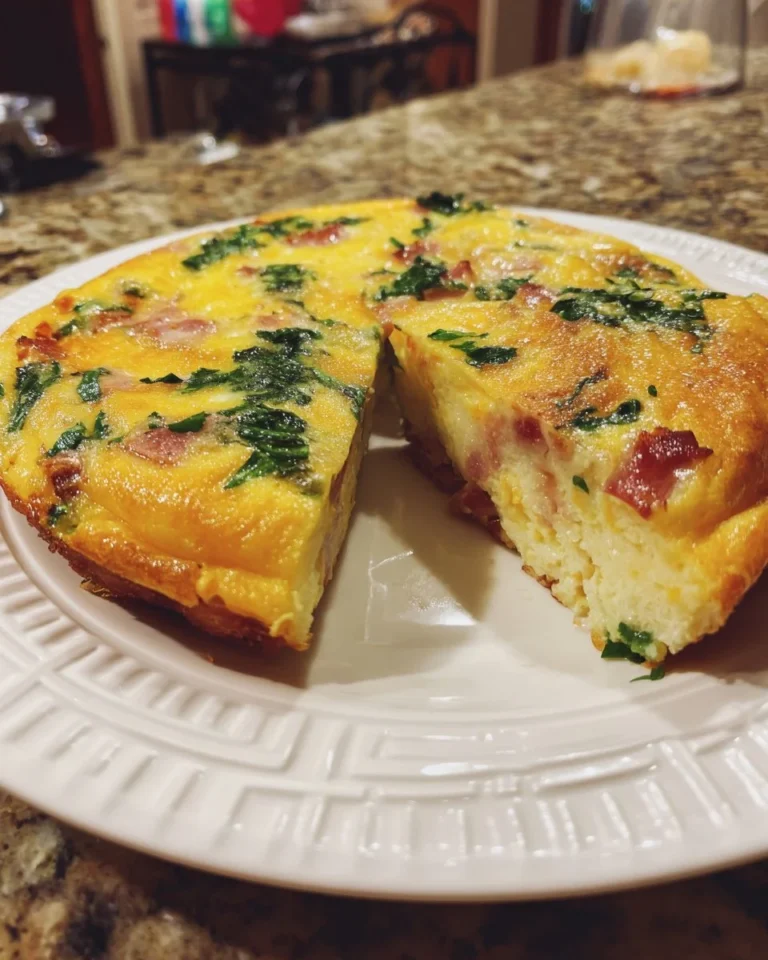 Delicious homemade frittata with cheese and vegetables on a plate
