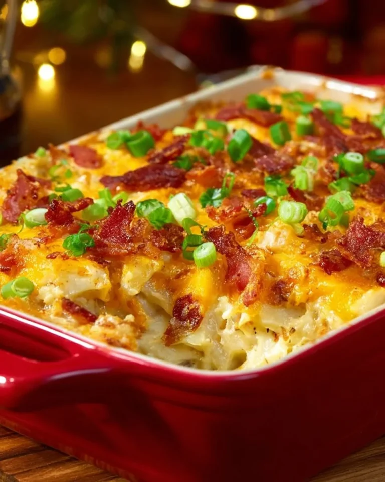 Ultimate Loaded Cheesy Potato Casserole with layers of cheese and potatoes