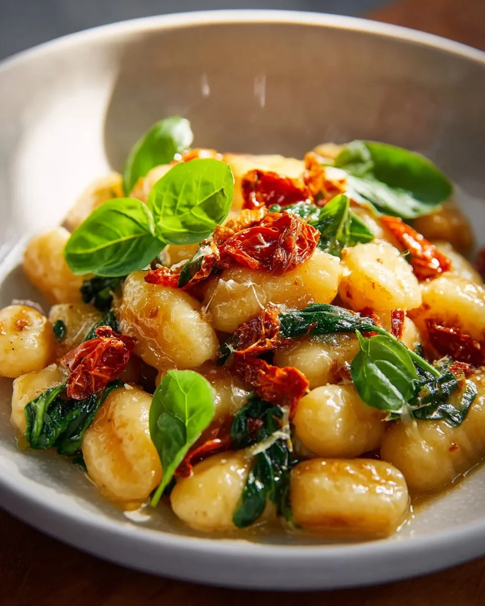 Delicious White Bean and Sun-Dried Tomato Gnocchi served on a plate