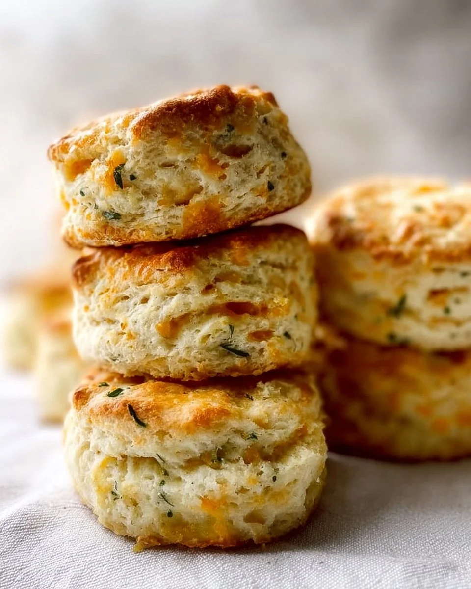 Freshly baked cheddar garlic and chive buttermilk biscuits on a plate