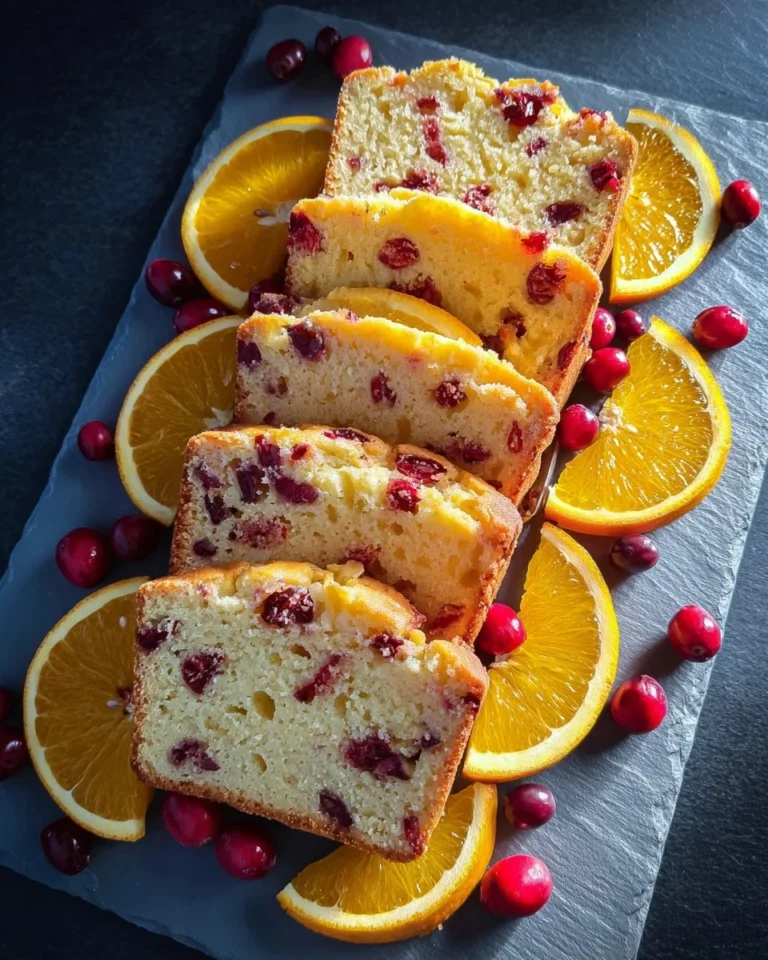 Freshly baked cranberry orange quick bread on a wooden cutting board
