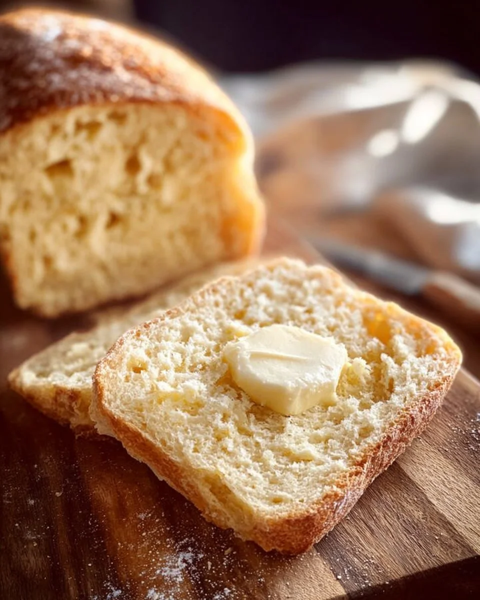Loaf of freshly baked English muffin bread, sliced for serving
