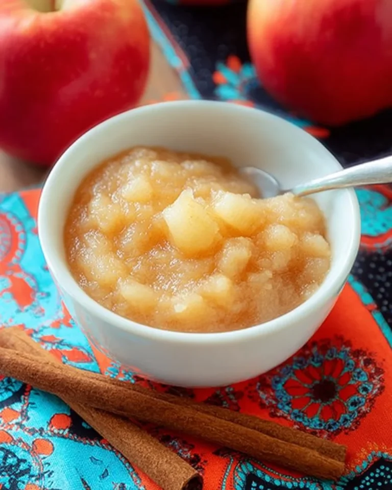 Bowl of homemade sweet applesauce served with a cinnamon stick
