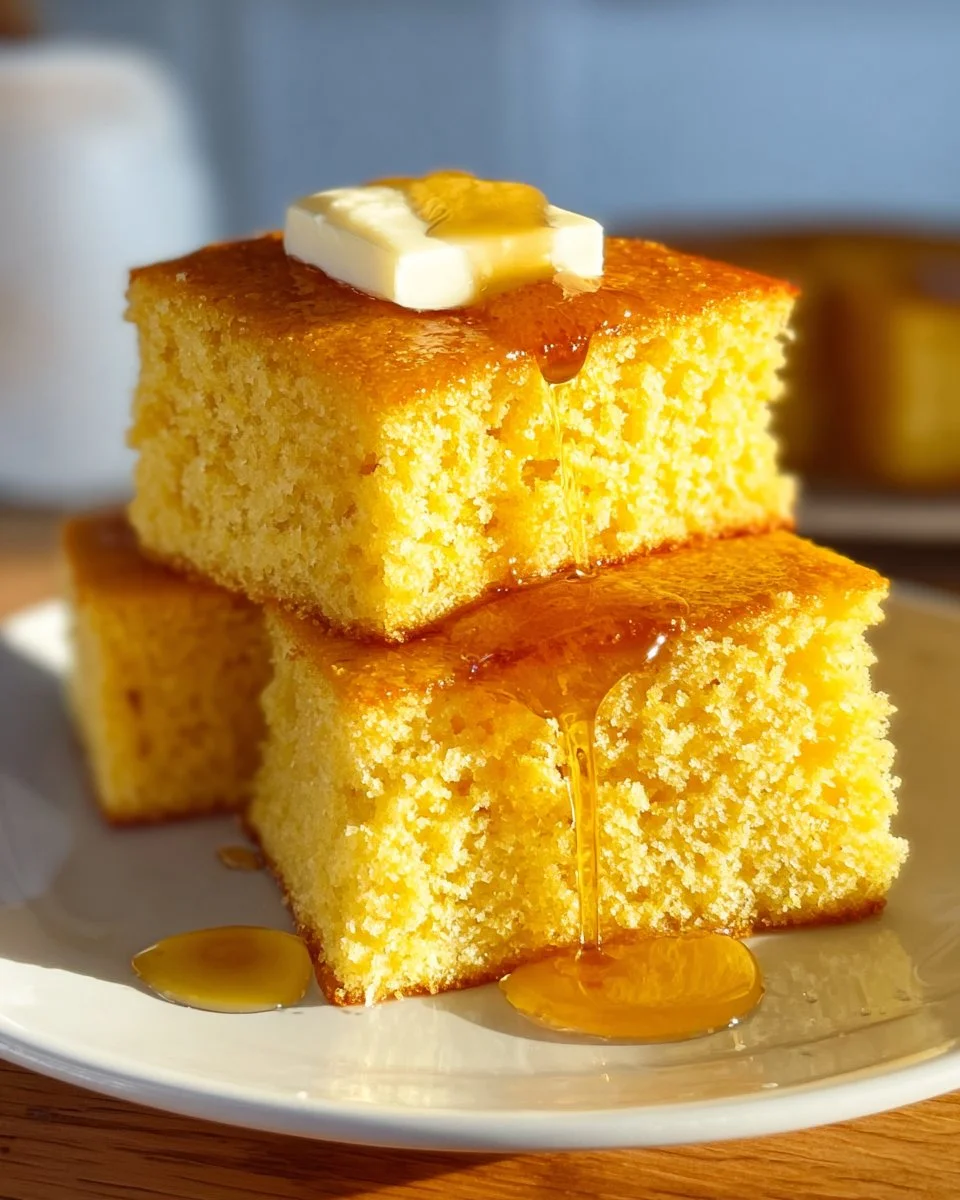 Freshly baked homemade sweet honey cornbread on a wooden table