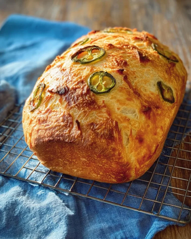 Jalapeño White Cheddar No Knead Bread fresh out of the oven