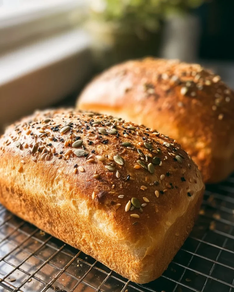 Freshly baked multi-seed honey wheat bread loaf