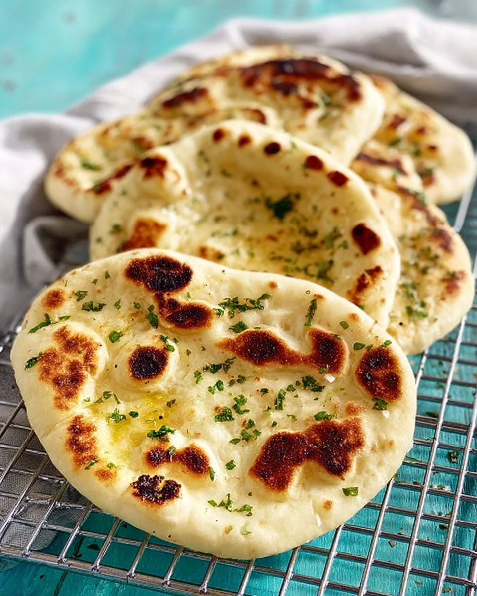 Restaurant quality naan bread served with curry and herbs