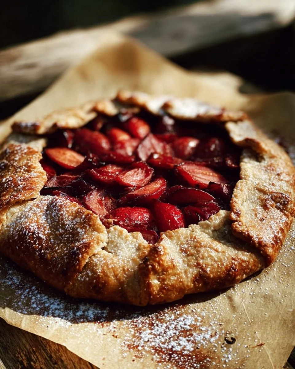 Rustic plum tart (galette) with juicy plums in a flaky crust