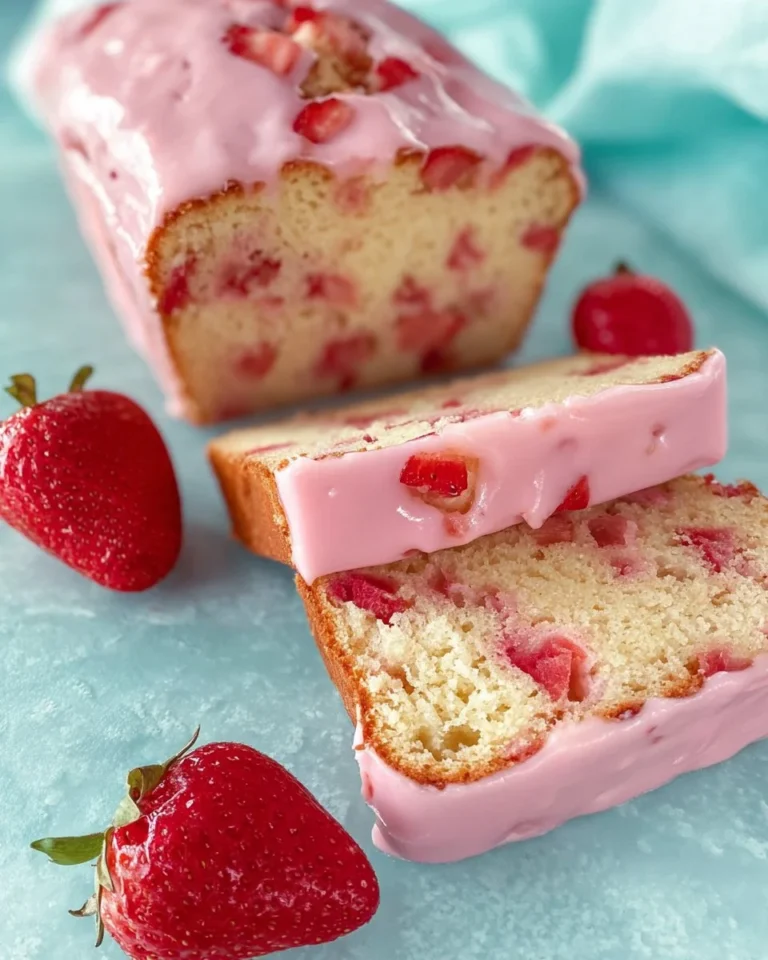 Delicious slices of homemade strawberry bread on a wooden table