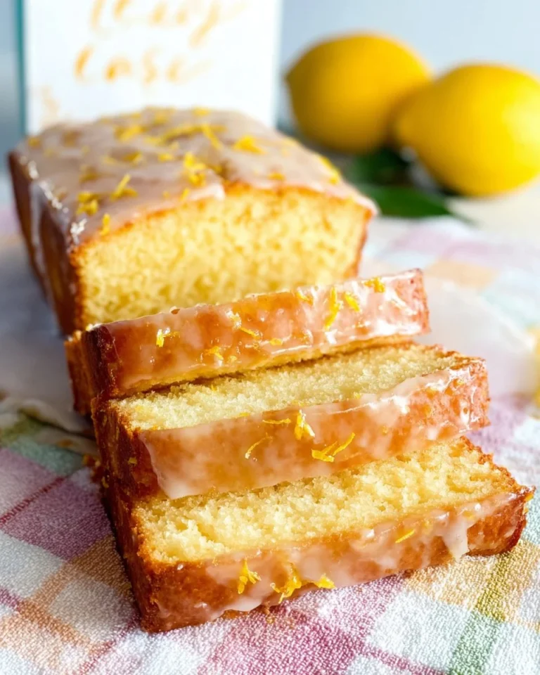 Freshly baked sweet and moist lemon loaf with lemon glaze on top